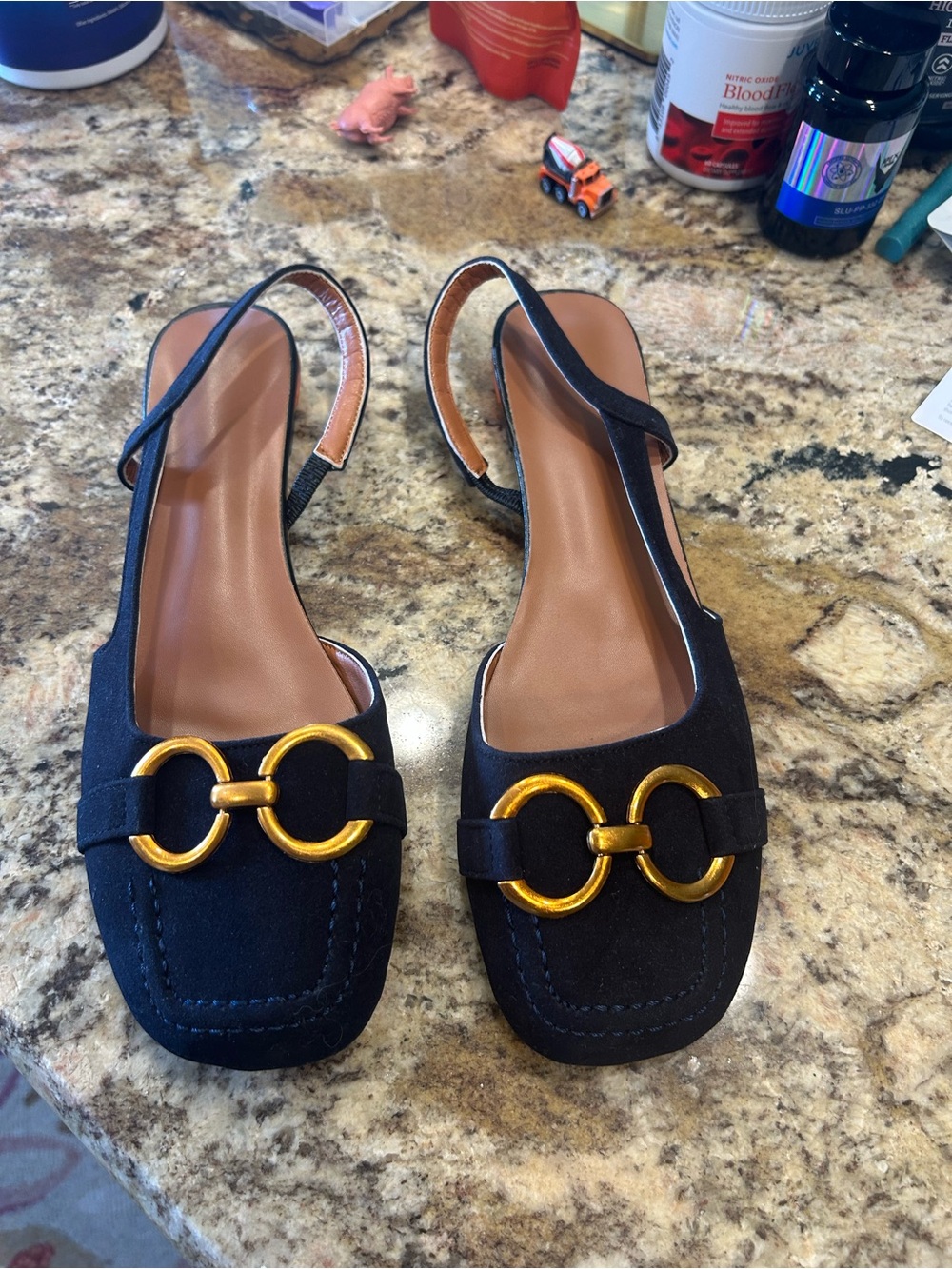 Navy Slingback Loafers with Gold Hardware - Women